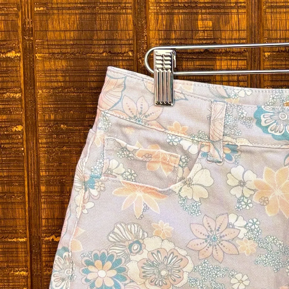 Altar’d State Light Blue & Light Pink Floral Cut Off Denim Jean Shorts